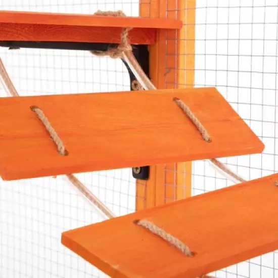 FURNIinspire Pet Crates and Houses, Cat Enclosure,  6 Jumping Platforms, 2 Cat Condos, Cat Bridge and Scratching Board, Orange, 104.3"*35.4"*72.1" image {3}