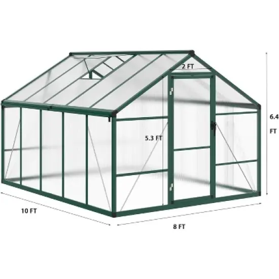 8x10 Ft Greenhouse, Polycarbonate Greenhouse with Adjustable Roof Vent for Outdoors, Aluminum Large Walk-in Greenhouse for Outside Garden, Backyard, image {1}