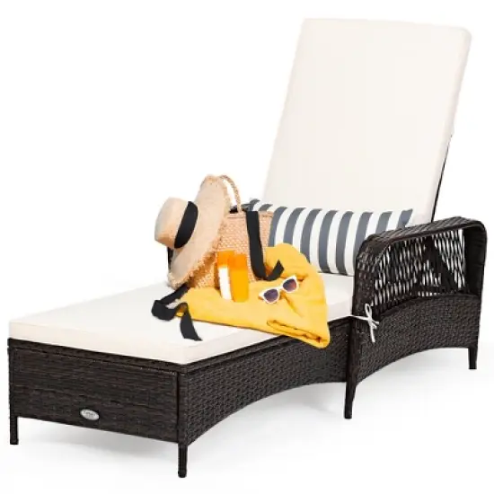 Costway PE Rattan Chaise Lounge Chair Armrest Recliner Adjustable Pillow image {9}
