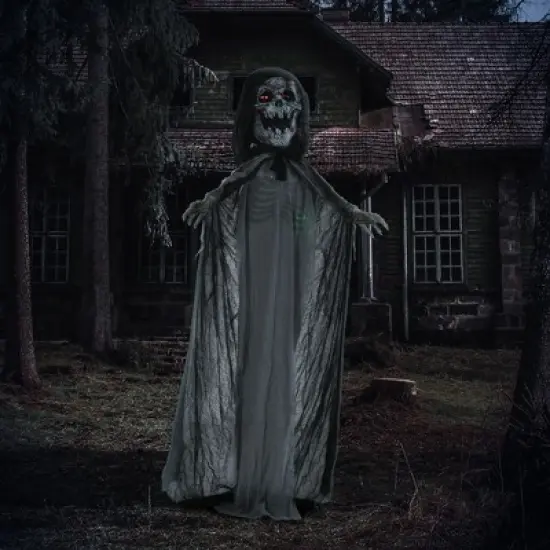 YOOCOZZ 74" Life Size  Skeleton Witch Outdoor Halloween Decorations with  Light Up Eyes and Chest, Howling and Chain Sound(Batteries Included) image {7}