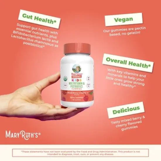 MaryRuth's Kids Multivitamin & Postbiotics Gummies, Mixed Berry & Cherry, Org, 60 ct image {6}