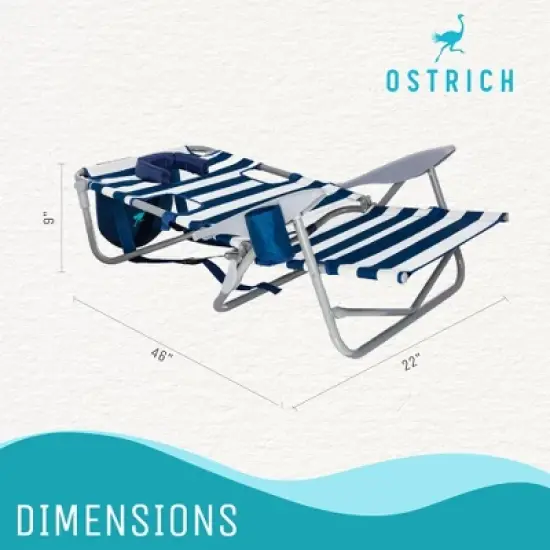 Ostrich 3N1 Outdoor Lightweight Aluminum 5-Position Reclining Beach Chair and On-Your-Back Outdoor Lounge 5-Position Beach Chair, Striped Blue image {4}