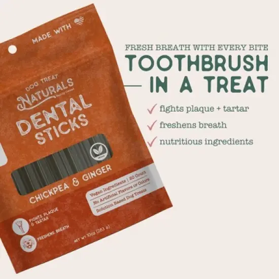 Dog Treat Naturals Dental Sticks - Chickpea & Ginger, 10oz, Freshen Breath image {5}