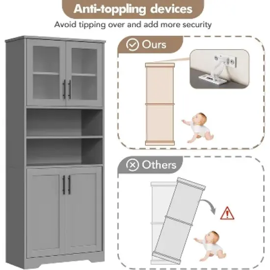 67in Tall Kitchen Storage Cabinet, Bathroom Cabinet with Adjustable Shelves, Freestanding Pantry Cabinet, Cupboard for Living Room, Dining Room image {4}