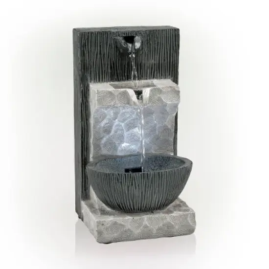 14" Modern Cascading Tabletop Fountain with LED Lights Gray - Alpine Corporation image {4}