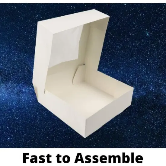 O'Creme White Bakery Boxes with Window 10x10x2.5 in, 25 Pack, Display Pies, Pastries, Pie Pastry Container Carrier image {3}