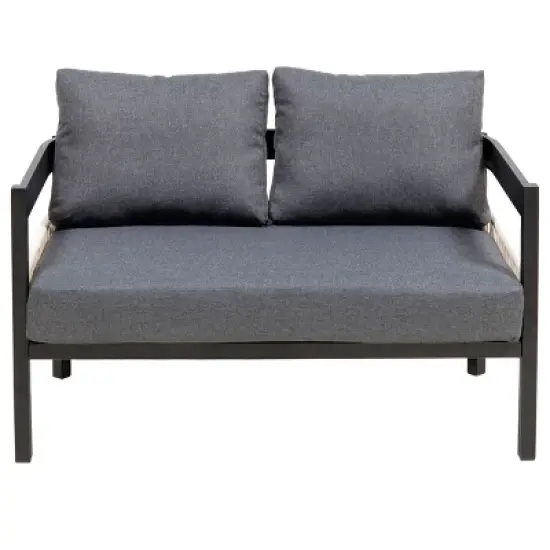 FIONECA U_STYLE Multi-Person Outdoor Iron Sofa Set with Table, Rattan Accents, Waterproof & Rust-Resistant Patio Furniture for Garden & Lawn image {5}