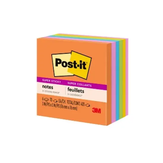 Post-it Super Sticky Notes 3"x 3" Energy Boost Collection: 6 Multicolor Pads, 70 Sheets Each, Art & Design Theme image {17}
