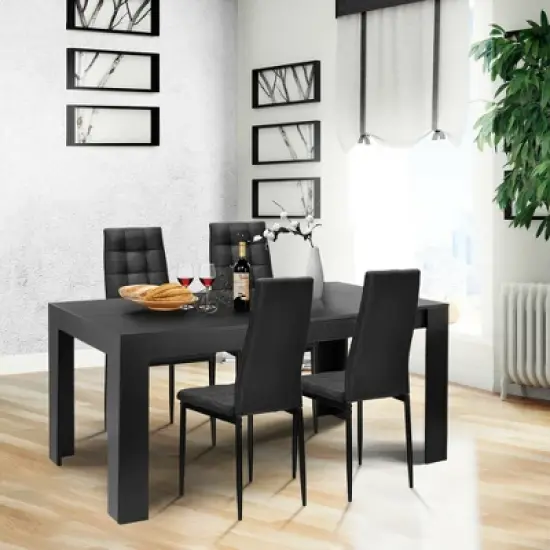 Costway 9pcs Dining Set Wood Table and 8 Fabric Chairs Home Kitchen Modern image {2}