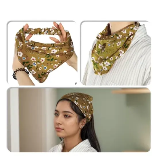 Unique Bargains Women's Floral Scarf Headbands Yellow Pink 5 Pcs image {3}