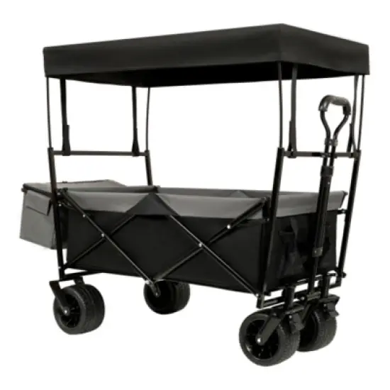 FURNIinspire Outdoor Serving Carts 480Lbs Collapsible Wagon with Canopy Lightweight Foldable Wagon with Mosquito Net, Black, 45.28"*22.83"*38.78" image {5}