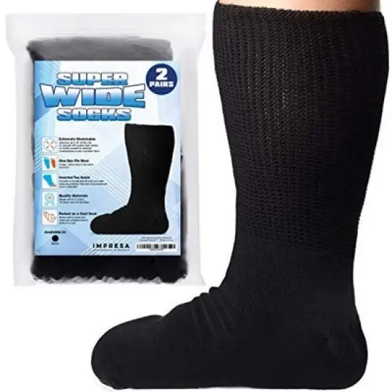 Impresa Extra Wide Socks for Men and Women - 2 Pairs - Ideal for Lymphedema, Swollen Feet, Legs, and Calves image {7}
