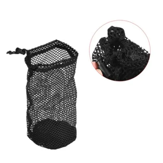 Unique Bargains Nylon Drawstring Cord Lock Closure Mesh Golf Ball Bag Black 2 Pcs image {3}
