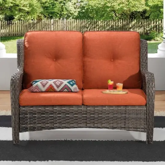 UPTIOT 49'' Polyethylene (PE) Wicker Outdoor Loveseat Orange image {8}