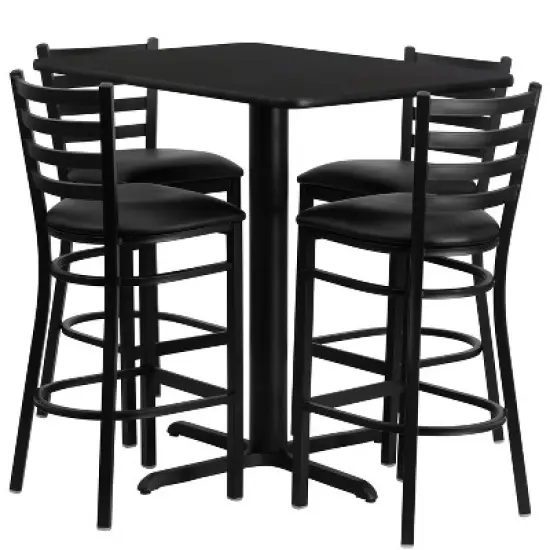 Flash Furniture 24''W x 42''L Rectangular Laminate Table Set with 4 Ladder Back Metal Barstools image {2}