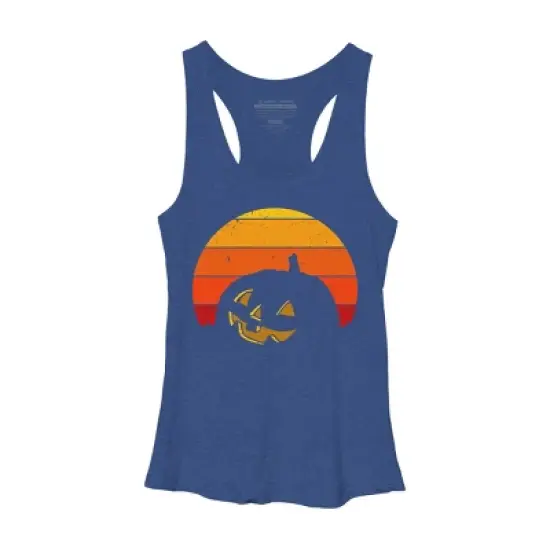 Women's Design By Humans Vintage Retro Sunset Halloween Pumpkin I By lemonpepper Racerback Tank Top image {4}