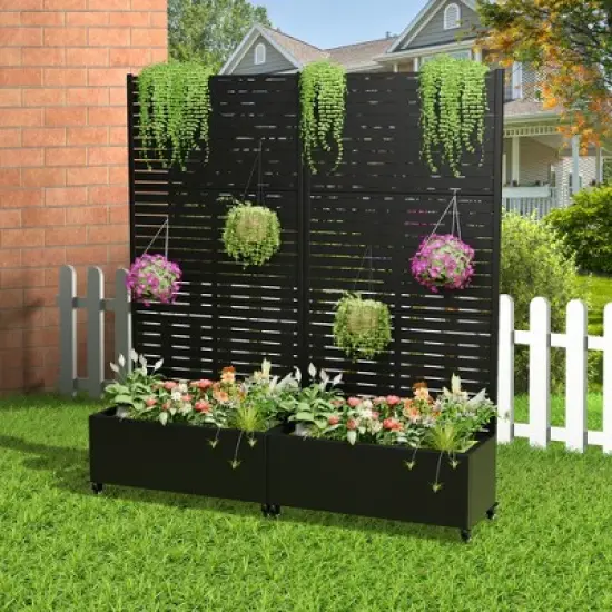 Lirago Iron Mobile Planters Plant Box Raised Garden Bed Trellis for Climbing Plants - 72x35 image {1}