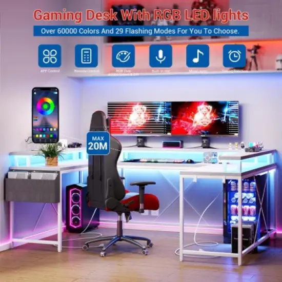 U Shaped Computer Gaming Desk, 79&rsquo;&rsquo; Reversible l Shaped Computer Desk with Power Outlet & LED Strip, Office Desk with Monitor Stand image {13}