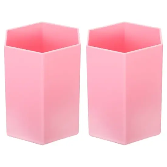 Unique Bargains Hexagon Plastic Pencil Pen Makeup Brush Holder Desktop Organizer 2 Pcs image {8}