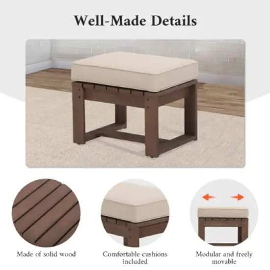 YARDSIGHT 2-Piece Outdoor Wooden Ottomans with Removable Cushions, Multi-Functional Footrests & Side Tables for Patio, Garden & Backyard Seating image {4}