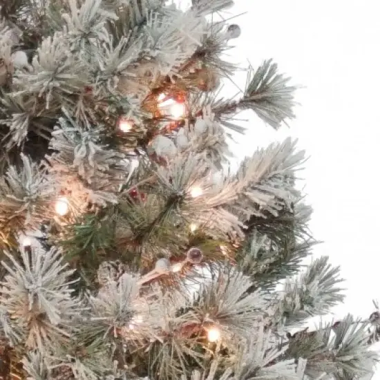 Puleo 7.5' Pre-Lit Flocked Idaho Spruce Artificial Christmas Tree image {3}