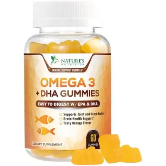 Omega 3 Fish Oil Gummies, Heart Healthy Omega 3 Gummy Supplement - DHA & EPA, Extra Strength Joint & Brain Support, 60 Gummies By Nature's Nutrition image {9}