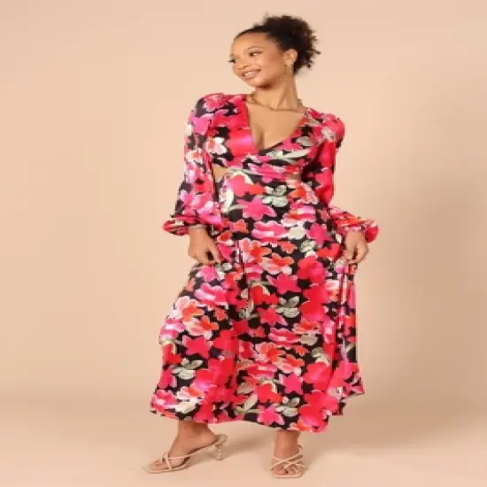 Petal and Pup Womens Teena Puff Sleeve Cutout Midi Dress image {6}