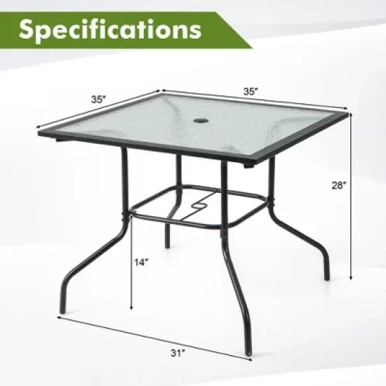 Costway 35'' Patio Dining Table Tempered Glass Top Bistro Table with 1.5'' Umbrella Hole image {3}