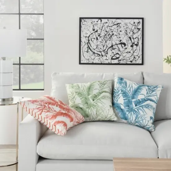 18"x18" Reversible Indoor/Outdoor Banana Leaf and Chevron Print Square Throw Pillow - Mina Victory image {2}