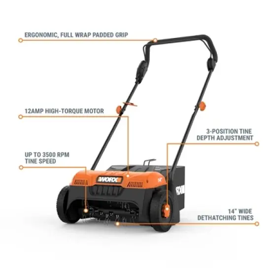 Worx WG850 12 Amp 14" Corded Electric Dethatcher image {7}