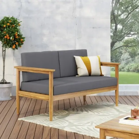 Magnolia Patio Acacia Wood Loveseat - Teak/Dark Gray - Christopher Knight Home image {1}