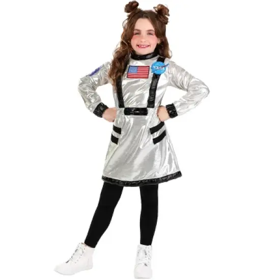 HalloweenCostumes.com Kid's Astronaut Costume Dress, Intergalactic Space Suit, Metallic Cosmic Halloween Costume for Girls image {4}