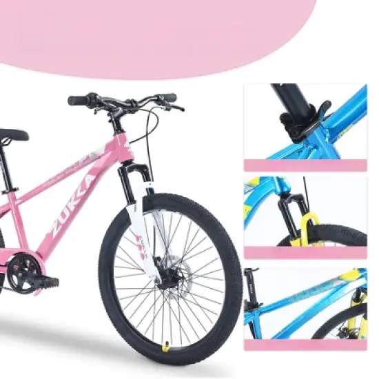 INFURNIC Bicycles, 24 Inch Mountain Bike, MTB with Height Adjustable Saddle and Handlebar for Teenager Childrens, Pink, 24.8"*37.2"*63.78" image {4}
