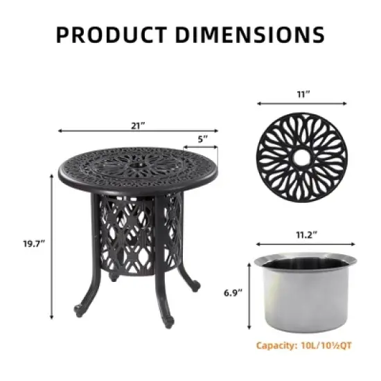PAGED Aluminum Outdoor Dining Table Elegant Patio Table with Removable Ice Bucket for Patio, Deck, Poolside image {4}