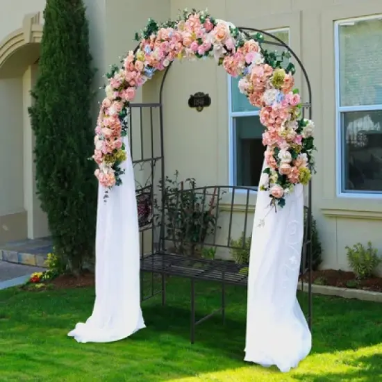 Tangkula Steel Garden Arch w/ 2-Seat Bench 6'7"H x 3'8"W Outdoor Arbor for Climbing Plants image {2}