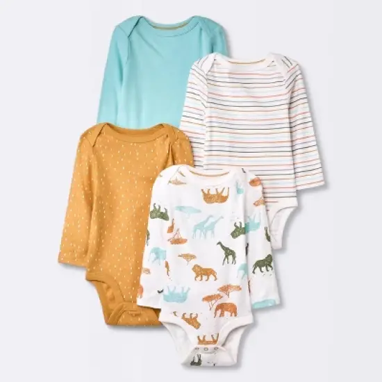  Baby 4pk Safari Animals Long Sleeve Bodysuit - Cloud Island&trade; image {4}