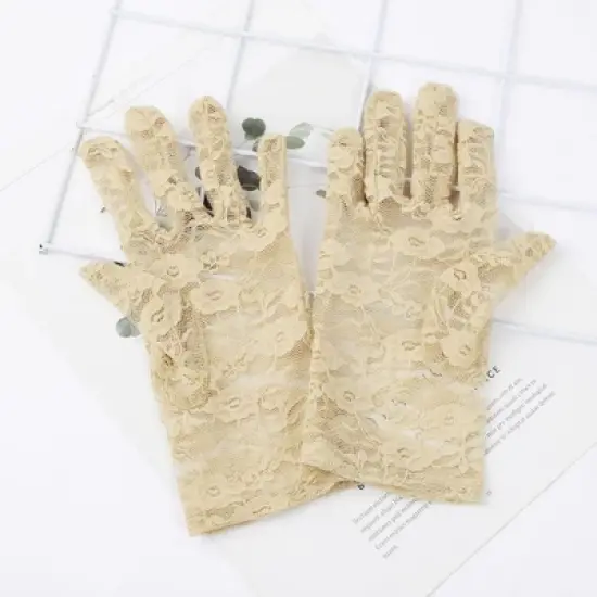 Unique Bargains Lace Women Short Vintage Breathable Elegant Wedding Gloves Beige 1 Pair image {3}