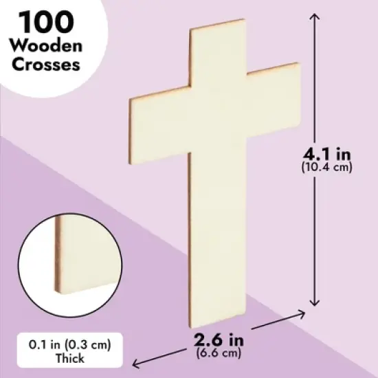 Juvale 100 Pack Unfinished Wooden Crosses for Crafts, Wood Cross Bulk for Church, First Communion, Sunday School (4 x 3 In) image {4}