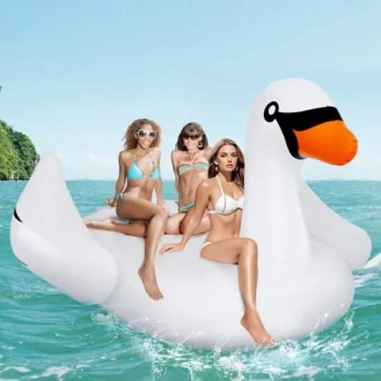 Costway Inflatable Swan Island Giant 4-Person Swan Pool Float with Cups Holders White image {3}