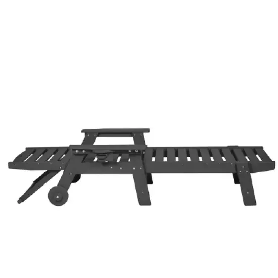 5 Level Adjustable Outdoor Chaise Lounge With Wood Texture,HDPE Patio Chaise Lounge,Patio Lounge Chair With Wheels And Cup Holder -Maison Boucle image {3}