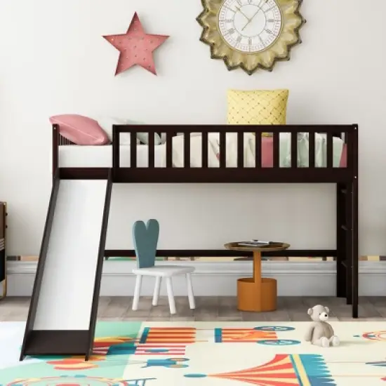Twin Size Loft Bed with Ladder and Slide-ModernLuxe image {9}