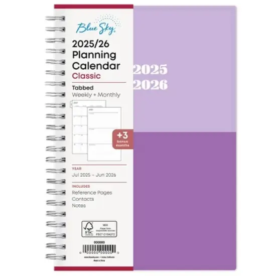 Blue Sky 5"x8" 2025-2026 Weekly/Monthly Wirebound Planner Printed Purple Block image {2}