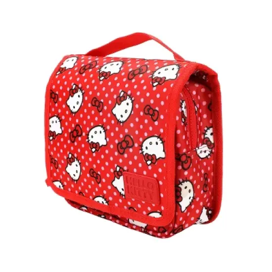Hello Kitty Character Face & Bows Red 8.2&rdquo; Folding Hanging Toiletry Kit image {2}