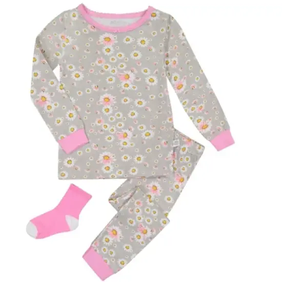 Sleep On It Infant/Toddler Girls Ditsy Daisy Snug Fit 2-Piece Pajama Sleep Set With Matching Socks image {3}