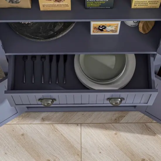 TIRAMISUBEST 72" Pantry Cabinet - Farmhouse Kitchen Storage with 4 Doors, Drawer & Adjustable Shelves, Navy Blue Accent Cabinet image {7}