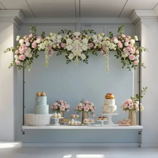 VEVOR Over The Table Rod Stand with Clamps, 13"-42" Tall & 28"-98" Length Adjustable, 2 Packs Table Arch Stand, Tabletop Balloon Arch Frame, Black image {1}