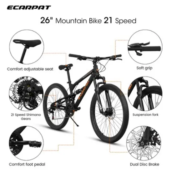 Gulches 21-Speed Mountain Bike, Shock-Absorbing Fork, 26&times;2.325" Anti-Slip Tires, Front/Rear Double Disc Brakes, 85% Pre-Assembled image {8}