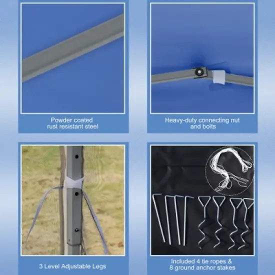 Gulches 10' x 10' Pop Up Canopy Tent with Netting, Instant Gazebo, Screen House with Carry Bag, Height Adjustable for Outdoor, Garden, Patio, Blue image {2}