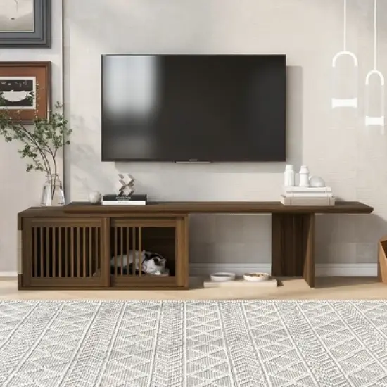 Whisen Furniture-Style TV Stand & Hidden Cat Litter Box & Cat Bed, House with Removable Sliding Door image {1}