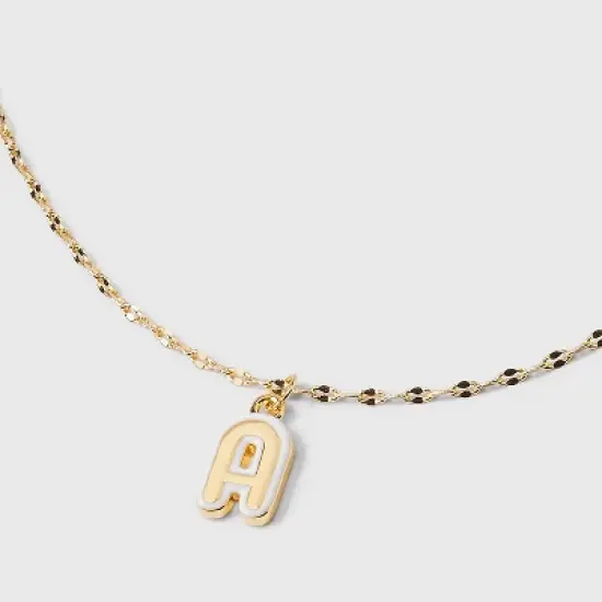 14K Gold Dipped Enamel Initial Pendant Necklace - A New Day&trade; Gold/White image {3}
